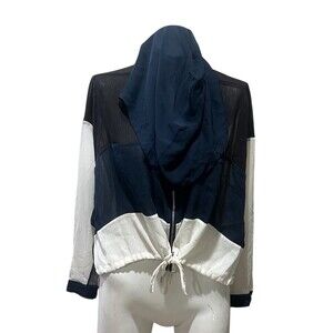 Diesel Windbreaker Jacket Womens Size M Sheer Colorblock Hooded Full Zip